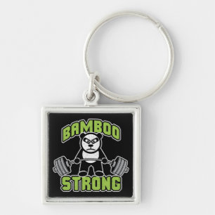 Panda Bear Cartoon - Bamboo Strong - Deadlift Key Ring