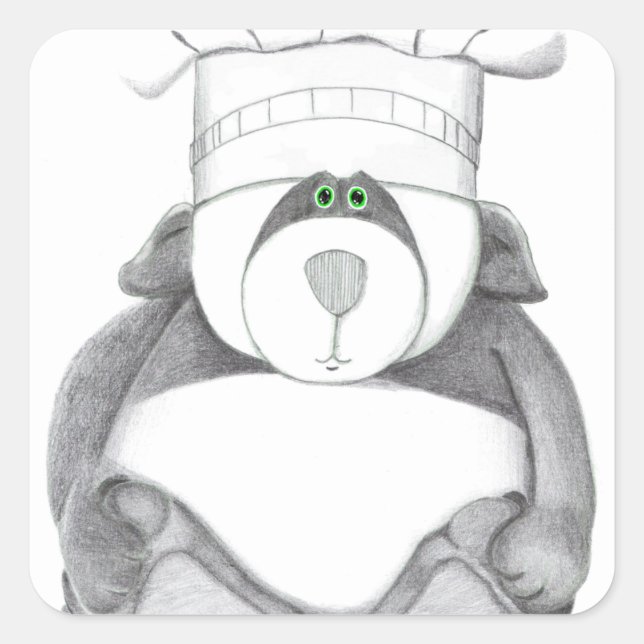 Panda Bear Chef Picture Square Sticker (Front)