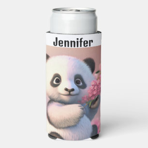 Panda Bear Cherry Blossom Personalise Name Tall  Seltzer Can Cooler