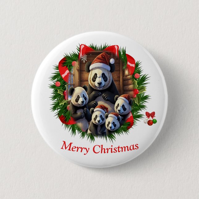 Panda Bear Christmas 6 Cm Round Badge (Front)