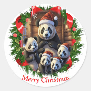 Panda Bear Christmas Classic Round Sticker