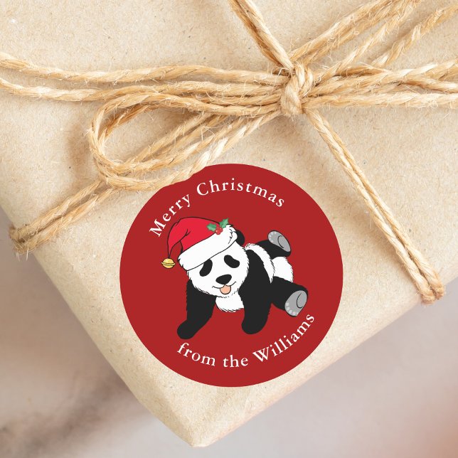 Panda Bear Christmas Cute Custom Red Gift Classic Round Sticker (Creator Uploaded)