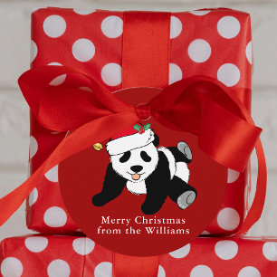 Panda Bear Christmas Cute Custom Red Party Favour Tags