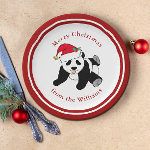 Panda Bear Christmas Cute Custom Red Party Paper Plate