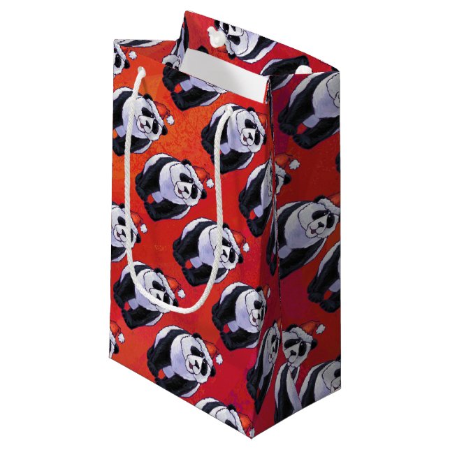 Panda Bear Christmas On Red Small Gift Bag (Front Angled)