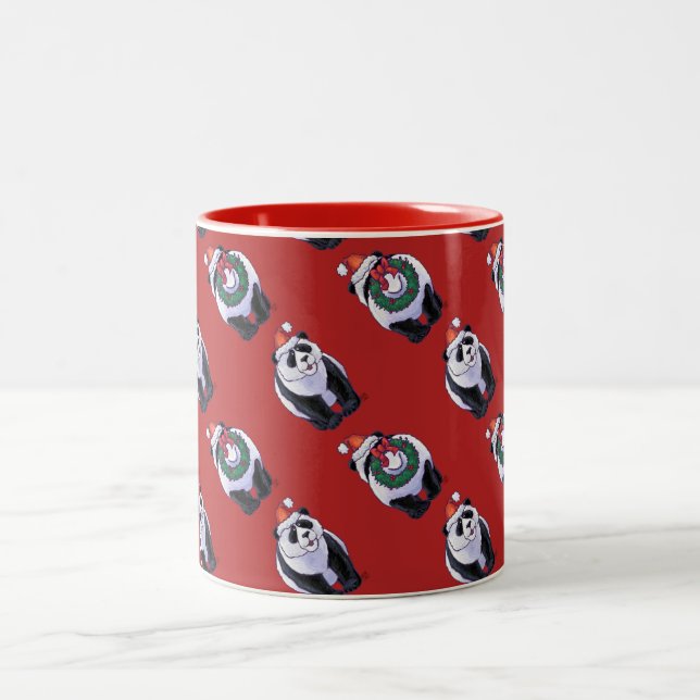 Panda Bear Christmas On Red Two-Tone Coffee Mug (Center)