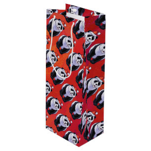 Panda Bear Christmas On Red Wine Gift Bag