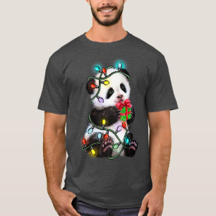 Panda Bear Christmas Pajama Funny Xmas Lights Anim T-Shirt
