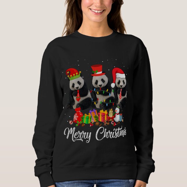 Panda Bear Christmas Pajama Tree Xmas Lights Anima Sweatshirt (Front)