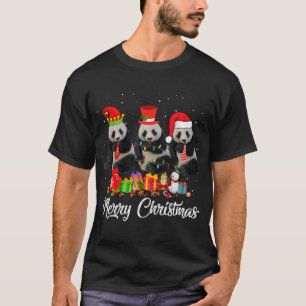 Panda Bear Christmas Pajama Tree Xmas Lights Anima T-Shirt