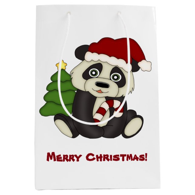 Panda Bear Christmas Personalised Medium Gift Bag (Front)