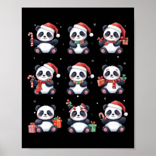 Panda Bear Christmas Santa Hat Funny Animal Lover  Poster