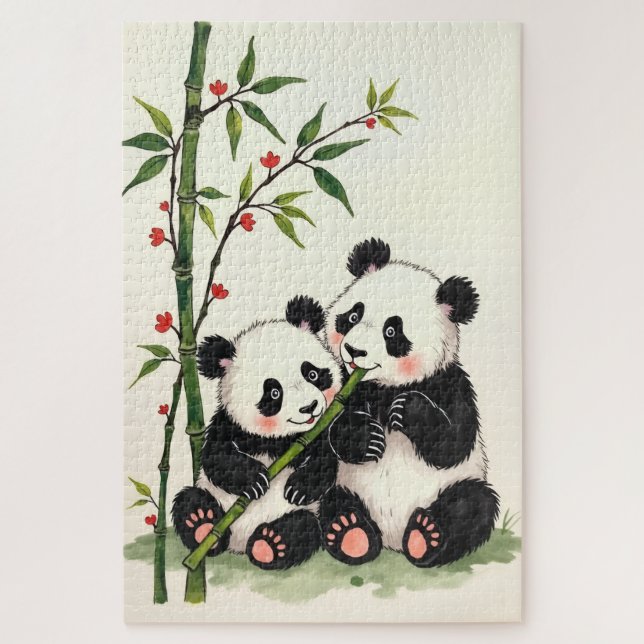 Panda Bear Couple Simple Love Ink Art Jigsaw Puzzle (Vertical)
