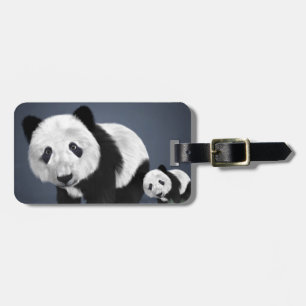 panda bear cute cuddly animal black white sweet luggage tag