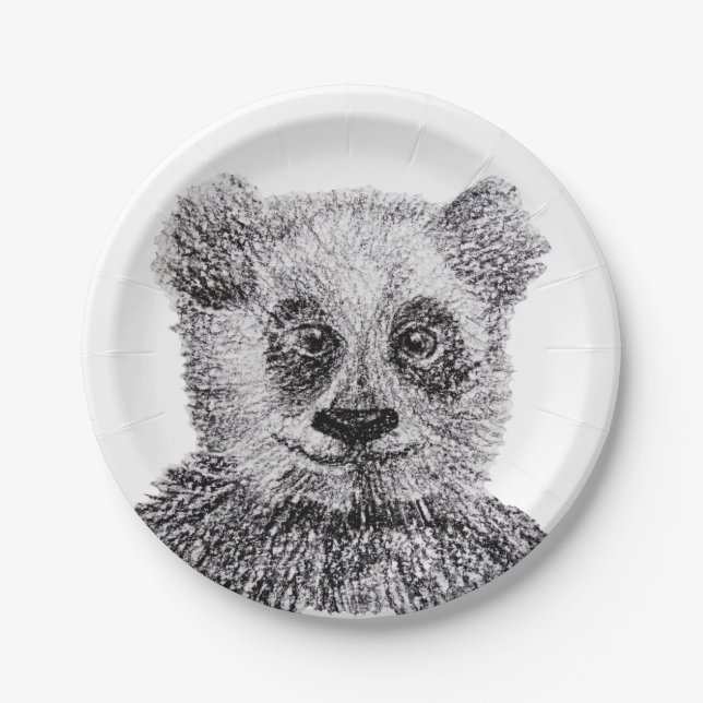 Panda Bear Drawing Custom Paper Plates 7" (Front)