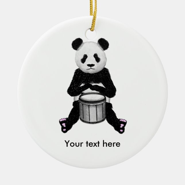 Panda Bear Drum Illustration Ceramic Tree Decoration (Front)