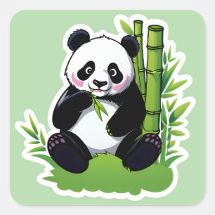 Panda bear eating bamboo leaves square sticker
