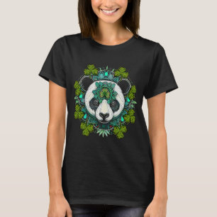Panda bear Face Head Mandala Shamrock C St Patrick T-Shirt