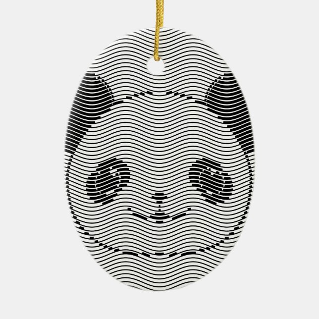 Panda Bear Face On Wave Pattern Ceramic Tree Decoration (Front)