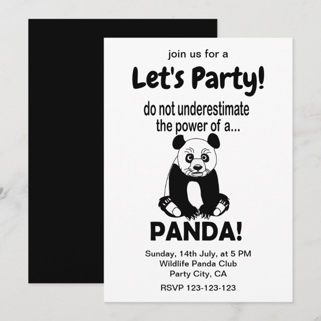 Panda Bear Funny Cute Animal Panda Invitation (Front/Back)