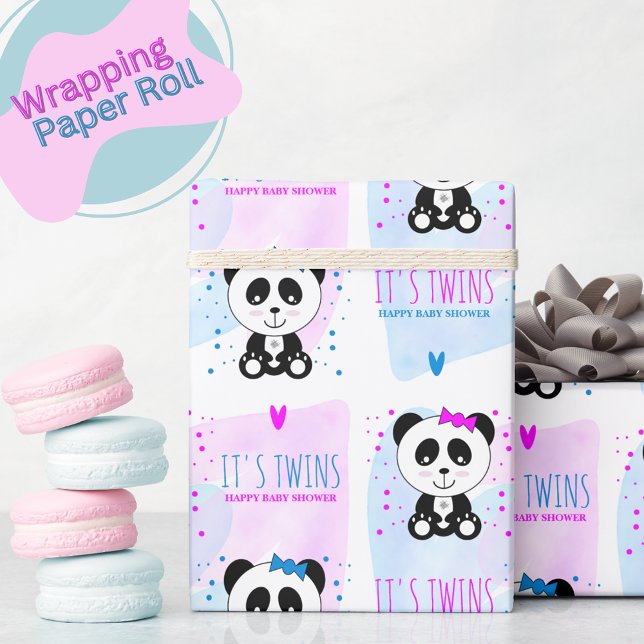 Panda Bear Girl and Boy Twins Wrapping Paper (Creator Uploaded)