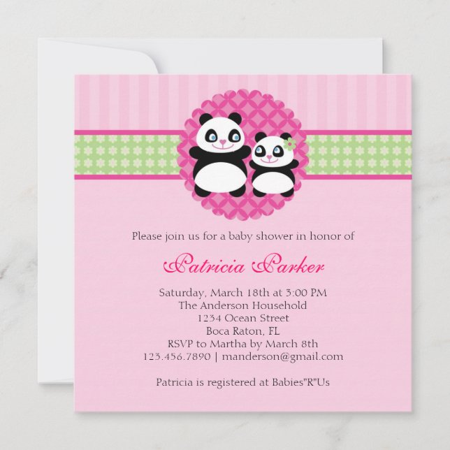 Panda Bear Girl Baby Shower Invitation (Front)