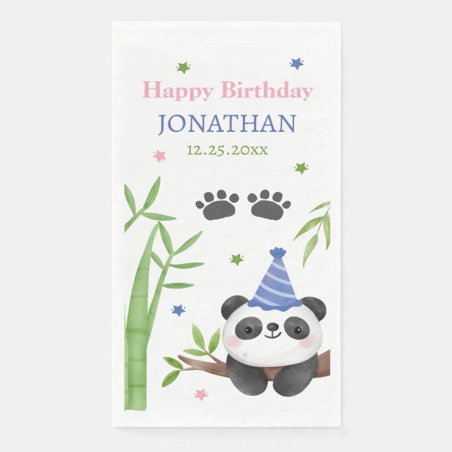Panda Bear Green Bamboo Kids Birthday  Napkin (Front)