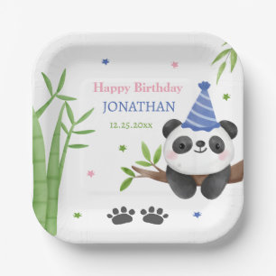 Panda Bear Green Bamboo Kids Birthday  Paper Plate