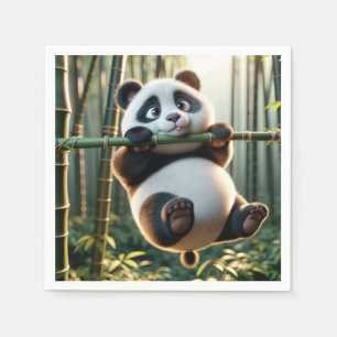 Panda Bear Hanging From a Bamboo Branch Napkin