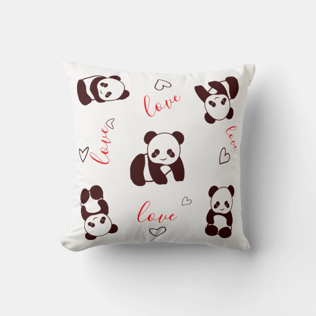 Panda Bear Heart Valentine's Day Throw Pillow (Front)