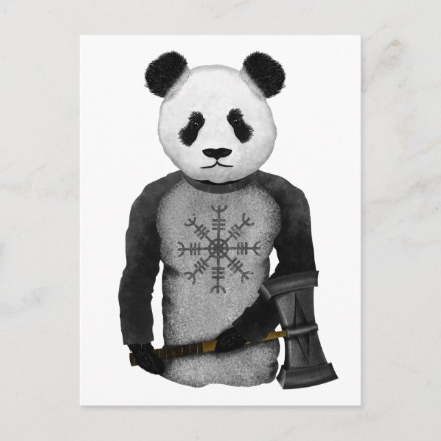 Panda Bear Holding Thor's Viking Hammer Postcard (Front)