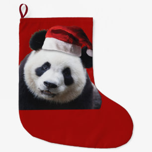 Panda Bear in a Santa Claus Hat Large Christmas Stocking