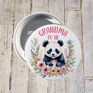 Panda Bear in Flowers Baby Shower Grandma to be 7.5 Cm Round Badge