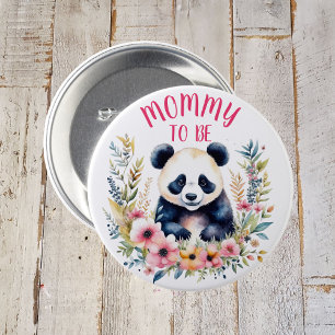 Panda Bear in Flowers Girl's Baby Shower Mom to be 7.5 Cm Round Badge