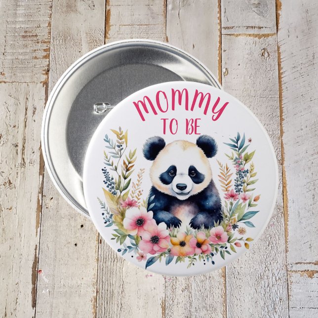 Panda Bear in Flowers Girl's Baby Shower Mum to be 7.5 Cm Round Badge (Creator Uploaded)
