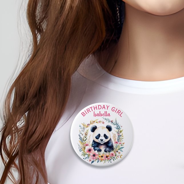 Panda Bear in Flowers Girl's Birthday Girl 7.5 Cm Round Badge (Creator Uploaded)