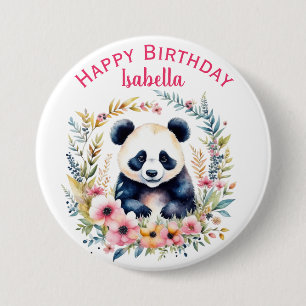 Panda Bear in Flowers Girl's Birthday Personalised 7.5 Cm Round Badge