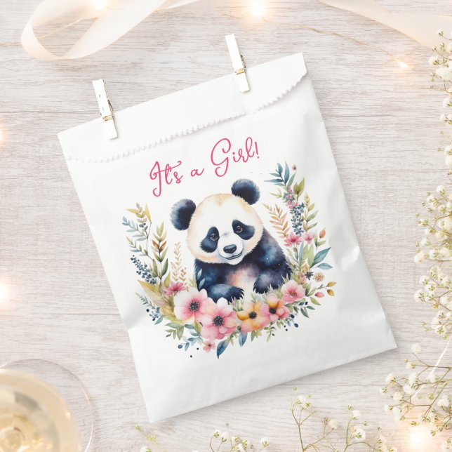 Panda Bear in Flowers Girl's It's a Girl Favour Bags (Clipped)