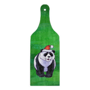 Panda Bear in Santa Hat on Green Cutting Board
