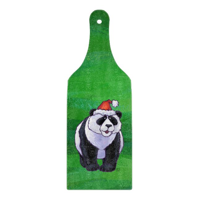 Panda Bear in Santa Hat on Green Cutting Board (Front)