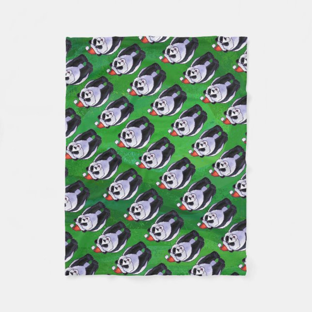 Panda Bear in Santa Hat on Green Fleece Blanket (Front)
