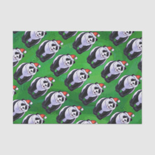 Panda Bear in Santa Hat on Green Tissue Paper
