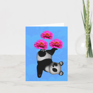 Panda Bear Juggling Pink Zinnias Note Card