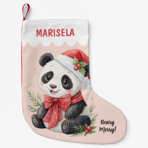 Panda Bear Kids Children Cute Pink Custom Name Small Christmas Stocking