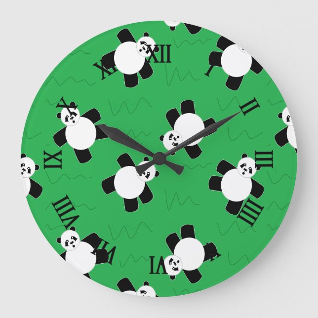 Panda bear laying on grass large clock (Front)
