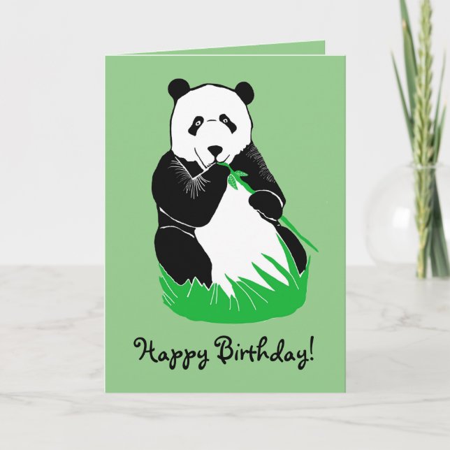 Panda Bear Light Green Happy Birthday Card (Front)