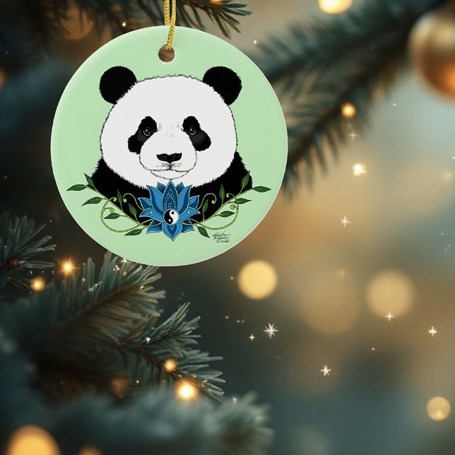 Panda Bear Lotus Flower Blue Ceramic Tree Decoration (Creator Uploaded)