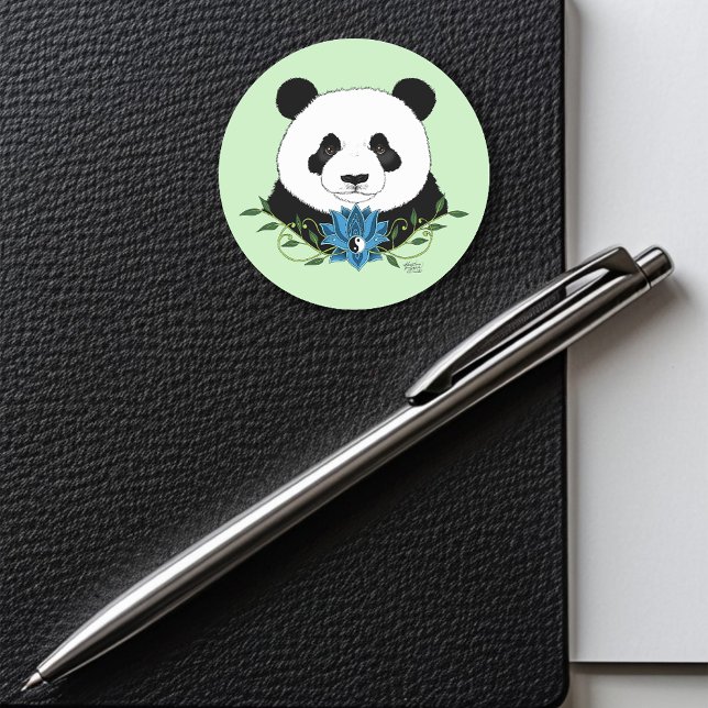  Panda Bear Lotus Flower Blue Classic Round Sticker (Creator Uploaded)