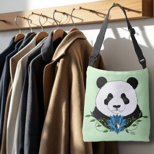  Panda Bear Lotus Flower Blue Crossbody Bag