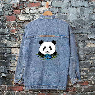 Panda Bear Lotus Flower Blue Denim Jacket